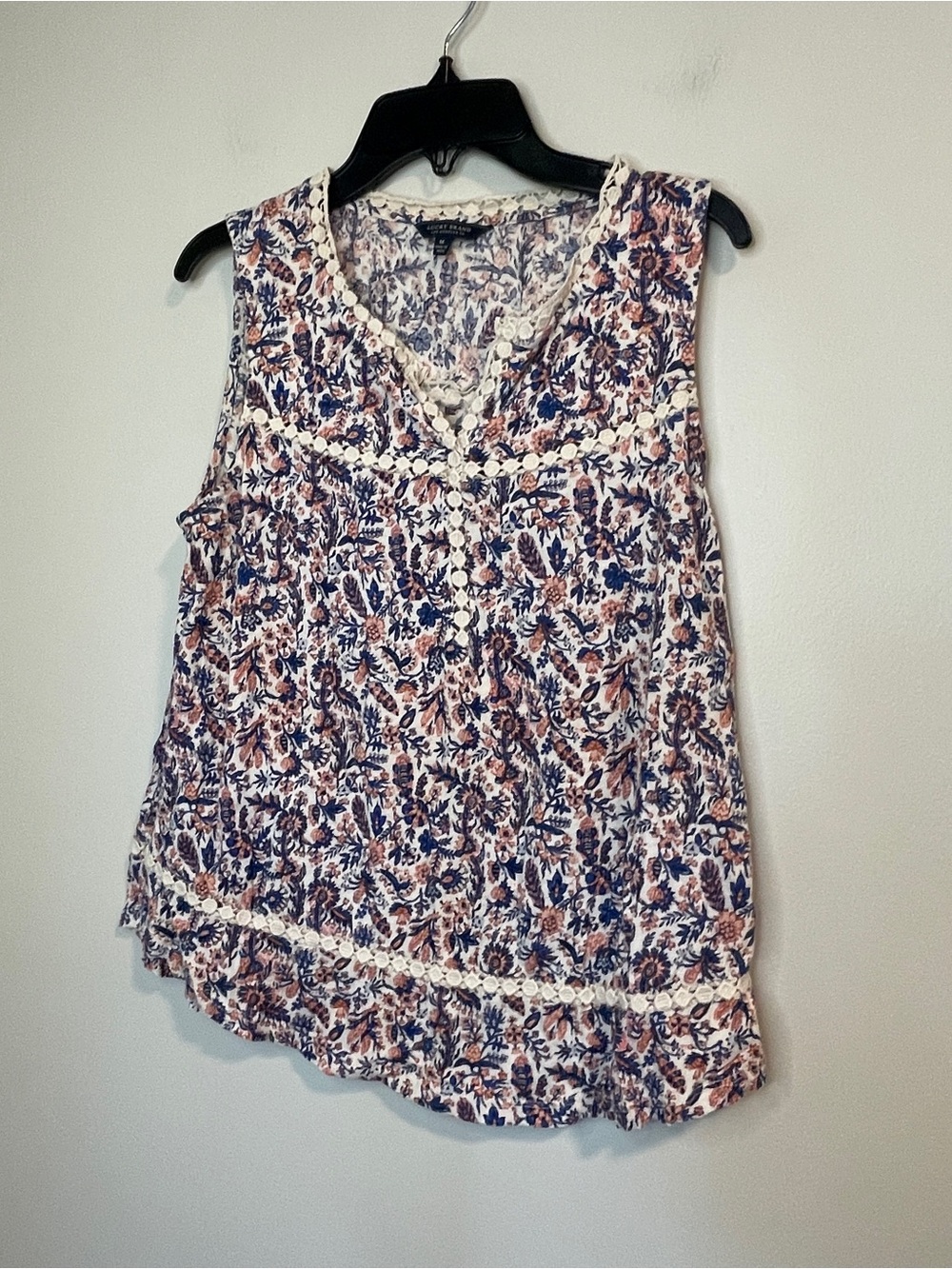 Lucky Brand Navy & Rust Floral Lace-Trim Tank - Picture 1 of 6